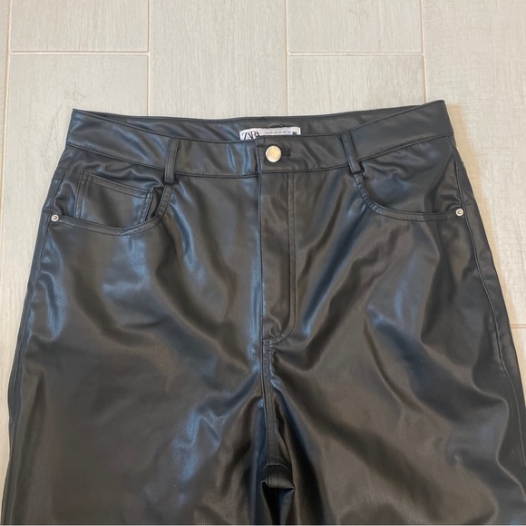 Zara Faux Leather High Ruse Mom Fit Pants - Picture 6 of 11